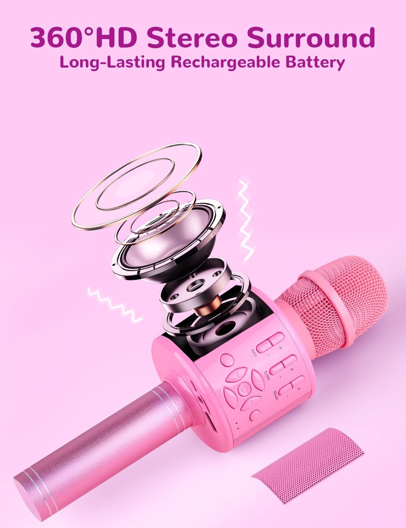 Amazmic Toys for Girls, Kids Karaoke Microphone Toddler Microphone for Kids with Lights, Birthday Gift for Girls, Boys Toy Age 3 4 5 6 7 8 9 10-14+(Pinkcolor) - Image 2