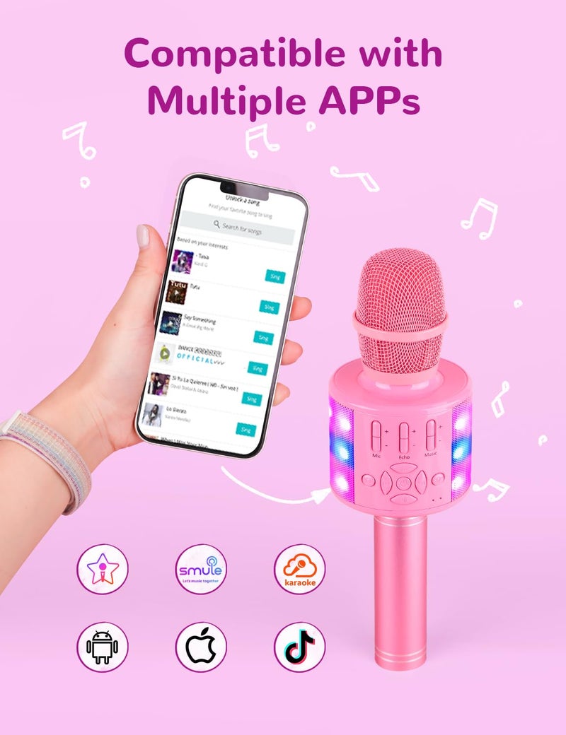 Amazmic Toys for Girls, Kids Karaoke Microphone Toddler Microphone for Kids with Lights, Birthday Gift for Girls, Boys Toy Age 3 4 5 6 7 8 9 10-14+(Pinkcolor) - Image 3