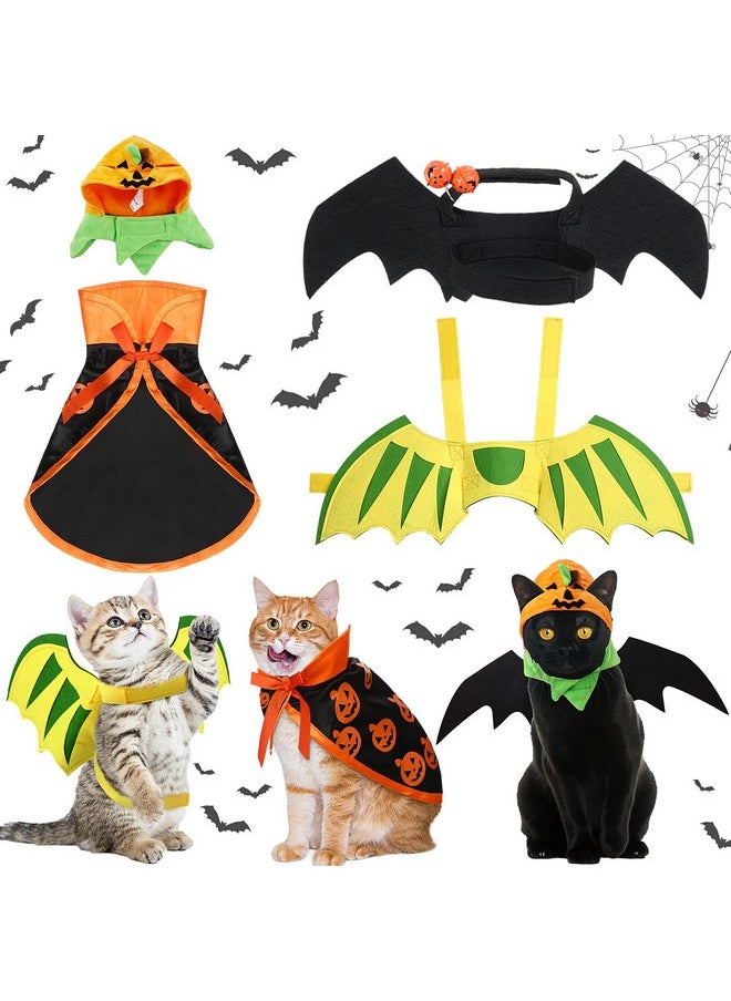 Reginary 4 Pieces Halloween Costumes for Cat, Pumpkin Cape for Cat, Cute Pumpkin Cat Hats, Cat Bat Wings with Bell, Halloween Costume for Puppy Cat Cosplay Dress up Accessories  - Image 1