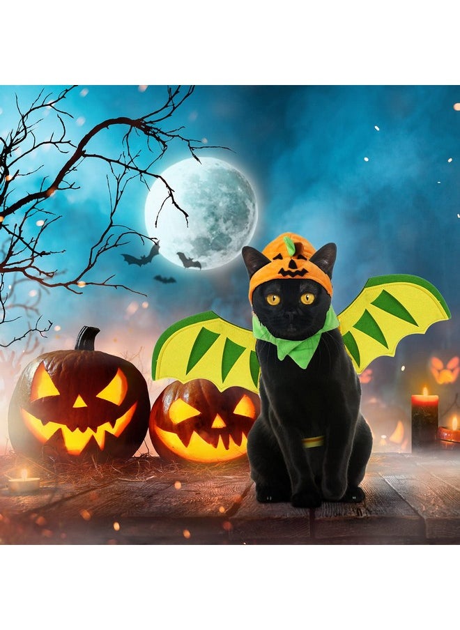 Reginary 4 Pieces Halloween Costumes for Cat, Pumpkin Cape for Cat, Cute Pumpkin Cat Hats, Cat Bat Wings with Bell, Halloween Costume for Puppy Cat Cosplay Dress up Accessories  - Image 4