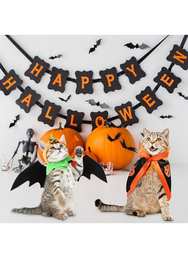 Reginary 4 Pieces Halloween Costumes for Cat, Pumpkin Cape for Cat, Cute Pumpkin Cat Hats, Cat Bat Wings with Bell, Halloween Costume for Puppy Cat Cosplay Dress up Accessories  - Image 5