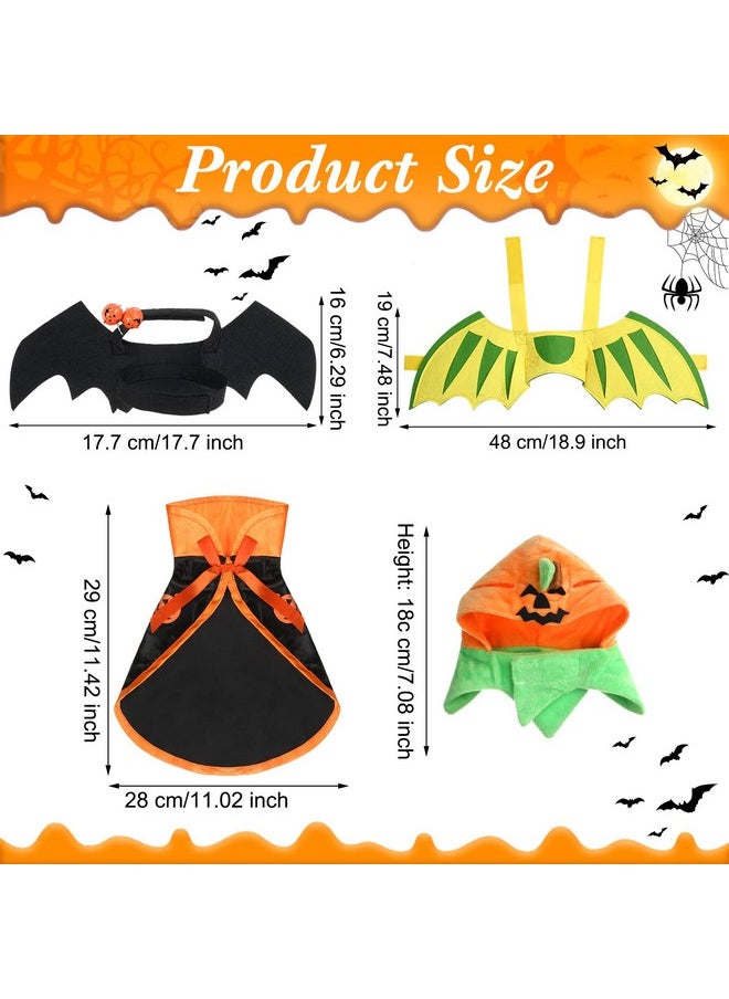 Reginary 4 Pieces Halloween Costumes for Cat, Pumpkin Cape for Cat, Cute Pumpkin Cat Hats, Cat Bat Wings with Bell, Halloween Costume for Puppy Cat Cosplay Dress up Accessories  - Image 2