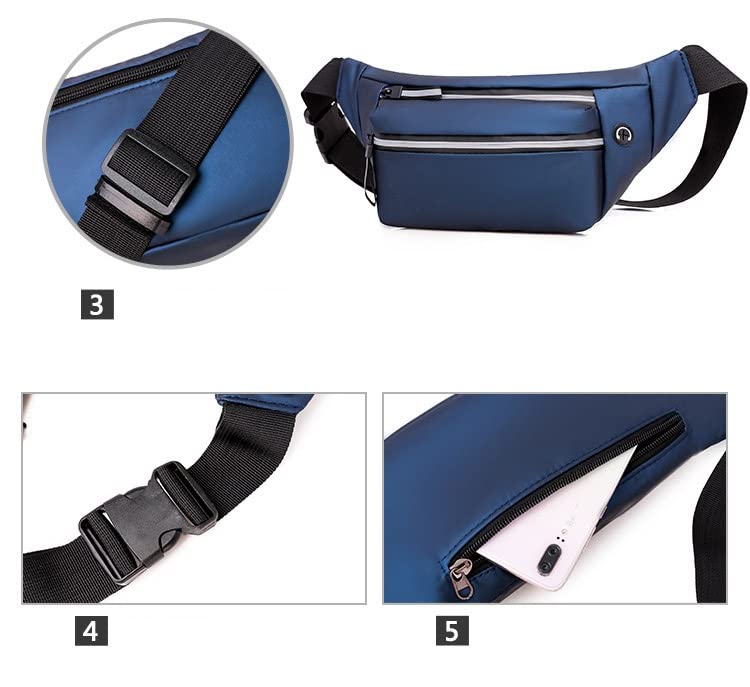 Ketmart Waist Pack Travel Handy Hiking Zip Pouch Document Money Phone Belt Sport Bag for Men and Women and Adult Leather (Navi Blue) - Image 5