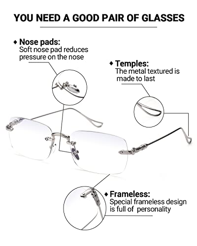 TERAISE 3Packs Frameless Metal Reading Glasses for Men/Women Blue Light Blocking -Rimless Fashion Comfortable Computer Eyeglasses - Image 4