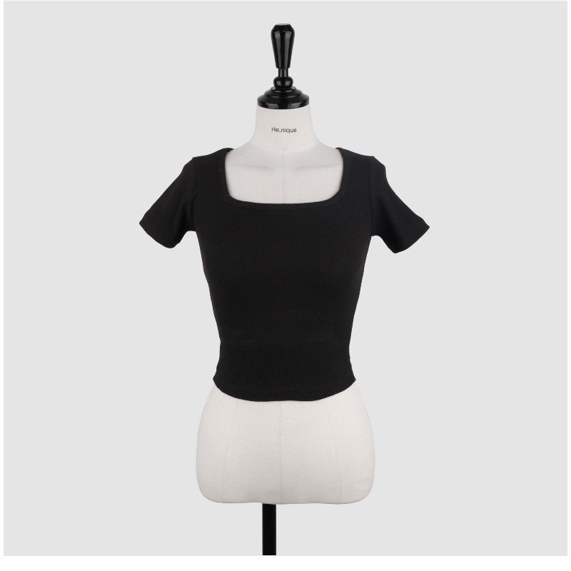 Milky Apricot Color U-Neck Regular Shoulder Short-Sleeve T-Shirt For Women, Summer Plus Size, Slim Fit, Waist-Cinching, Short Style, Slimming Top - Image 1