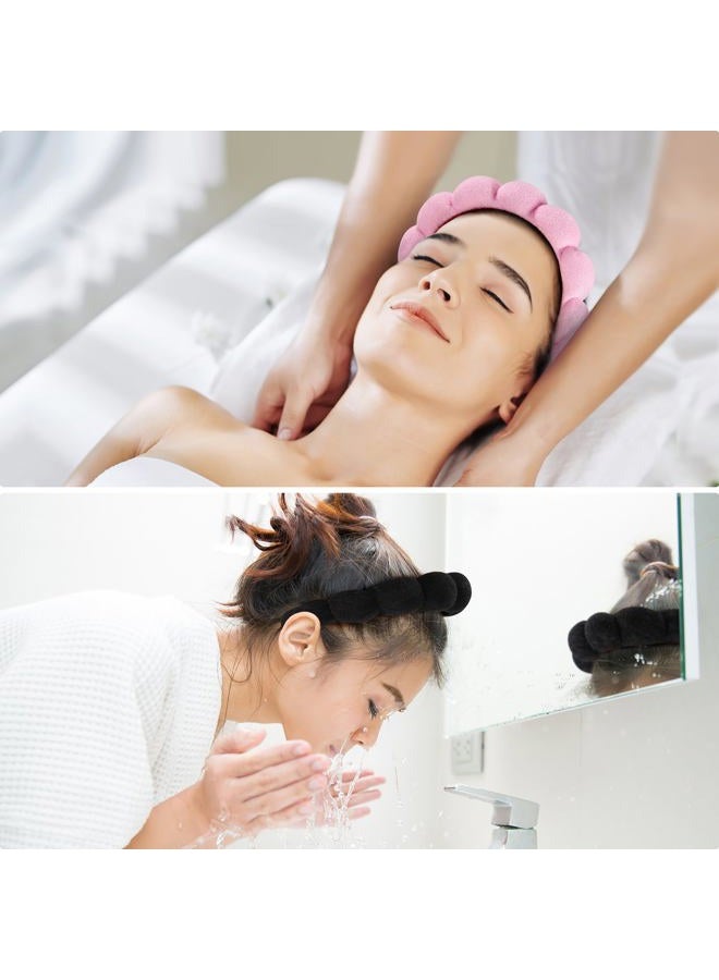 Ztomine Spa Headbands for Washing Face or Facial, Set of 2 Skincare Headbands, Terry Cloth Headband Combo Pack - Puffy Makeup Headbands for Face Washing, Mask, Skin Treatment (Pink & Black) - Image 4