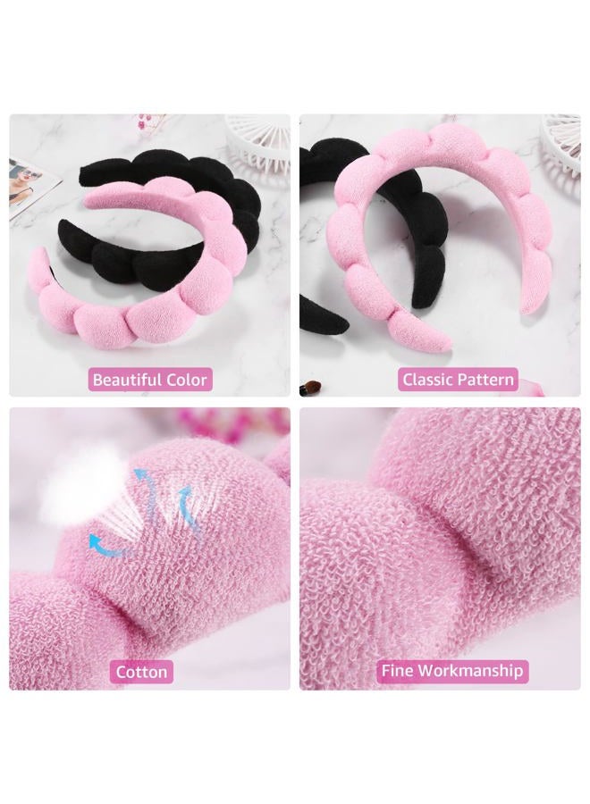 Ztomine Spa Headbands for Washing Face or Facial, Set of 2 Skincare Headbands, Terry Cloth Headband Combo Pack - Puffy Makeup Headbands for Face Washing, Mask, Skin Treatment (Pink & Black) - Image 5
