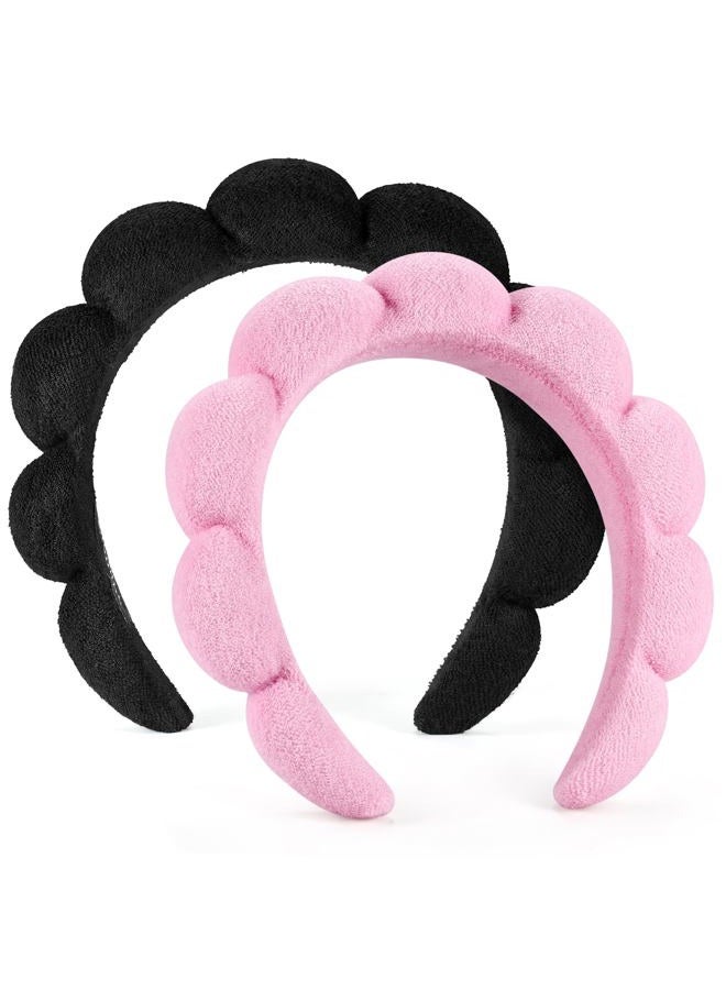 Ztomine Spa Headbands for Washing Face or Facial, Set of 2 Skincare Headbands, Terry Cloth Headband Combo Pack - Puffy Makeup Headbands for Face Washing, Mask, Skin Treatment (Pink & Black) - Image 1