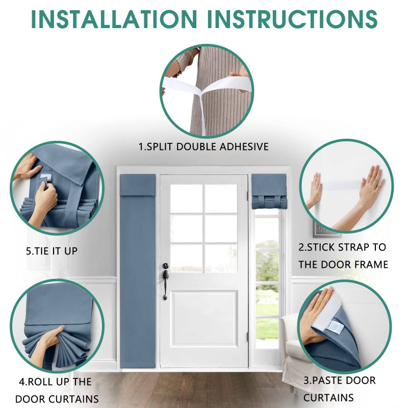 هوم أيدياز Homideas French Door Stretains خصوصية باب نافذة باب الستائر 12 × 68 بوصة تعتيم ظلال الباب الفرنسية للباب الزجاج - Image 3