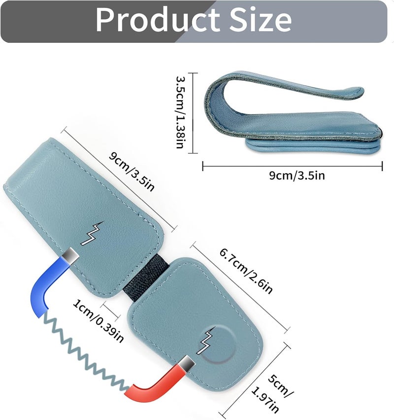 TILDOSAC 2 Pack Sunglasses Holder for Car Visor, Leather Magnetic Sunglass Holder for Car with Clip (Blue) - Image 2