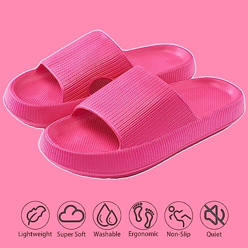rosyclo Cloud Slippers for Womens and Mens, Pillow Slippers Shower Shoes Bathroom Quick Drying Open Toe Soft Comfy House Cloud Cushion Slides Sandals for Indoor Outdoor, Hot Pink - Image 2