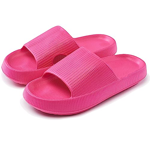 rosyclo Cloud Slippers for Womens and Mens, Pillow Slippers Shower Shoes Bathroom Quick Drying Open Toe Soft Comfy House Cloud Cushion Slides Sandals for Indoor Outdoor, Hot Pink - Image 1
