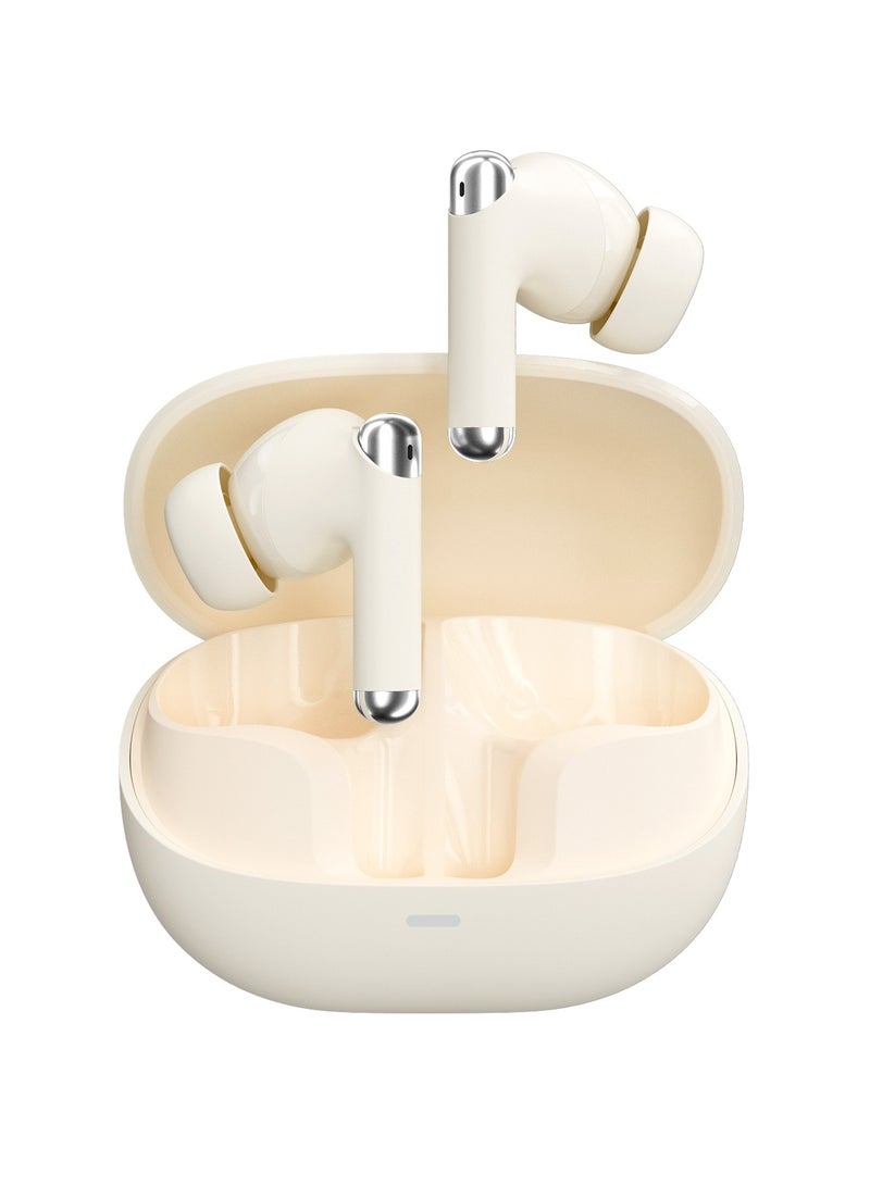 ترونسمارت سماعات أذن لاسلكية ترونسمارت سونفي R4 بتقنية بلوتوث 5.3، صوت ستيريو هاي فاي مع مشغلين مزدوجين، صوت جهير عميق، حجم صغير، وقت تشغيل يصل إلى 27 ساعة للموسيقى والمكالمات والرياضة والتلفزيون، لون بيج - Image 1
