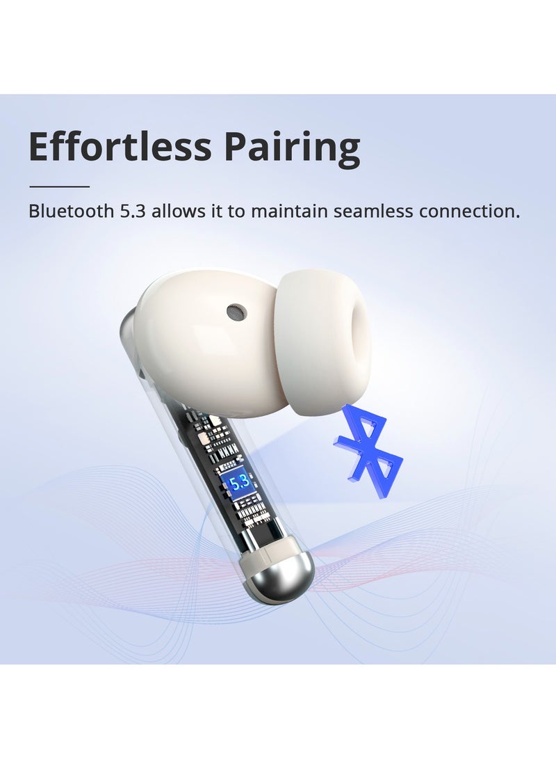 ترونسمارت سماعات أذن لاسلكية ترونسمارت سونفي R4 بتقنية بلوتوث 5.3، صوت ستيريو هاي فاي مع مشغلين مزدوجين، صوت جهير عميق، حجم صغير، وقت تشغيل يصل إلى 27 ساعة للموسيقى والمكالمات والرياضة والتلفزيون، لون بيج - Image 5