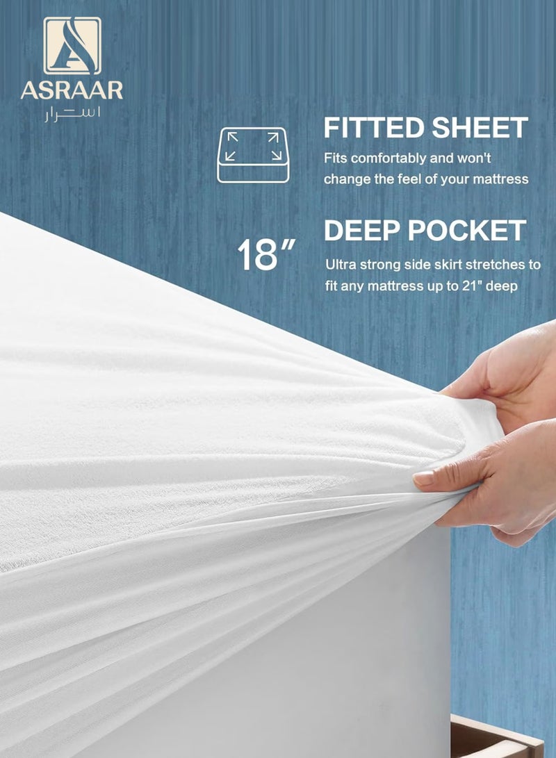 Asraar Water Proof Mattress Protector - Microfiber Extra Deep 30cm Fitted Sheet, Non-Noisy, Allergy-Free, Super Absorbent & Machine Washable Cover, Smooth Top Mattress Protector for Kids, Breathable Skin Friendly and Noiseless Fitted Sheet,  Size - 200 x 160 cm White  - Image 3