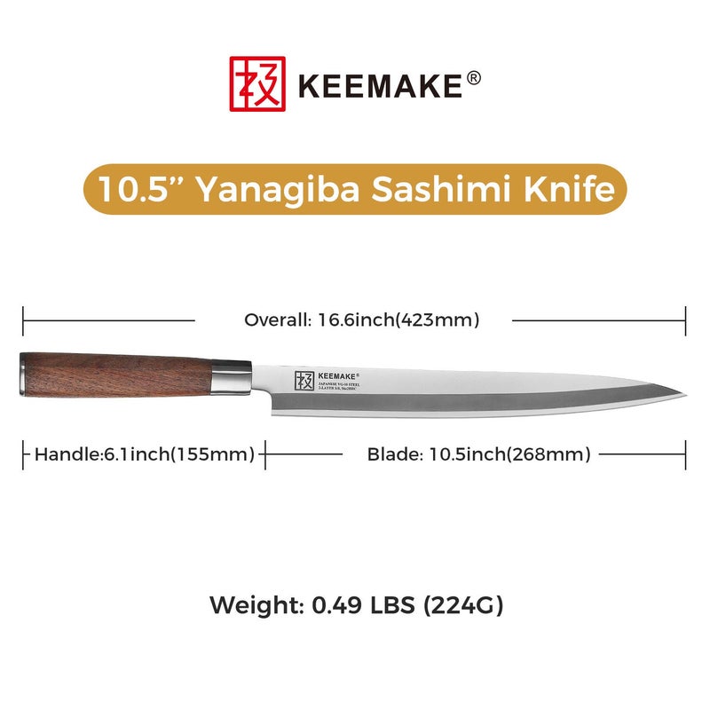 KEEMAKE Sashimi Sushi Knife Japanese - 10.5 inch Yanagiba Knife VG10 Stainless Steel Single Bevel Blade, Perfect Rosewood Handle Filleting & Slicing Knife - Image 2