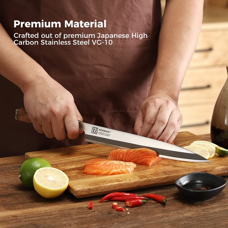 KEEMAKE Sashimi Sushi Knife Japanese - 10.5 inch Yanagiba Knife VG10 Stainless Steel Single Bevel Blade, Perfect Rosewood Handle Filleting & Slicing Knife - Image 5