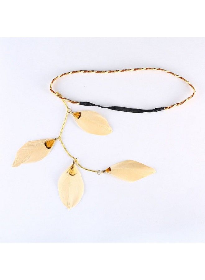 Nicedmm Numblartd Stylish Boho Hippie Feather Hair Band Headband Indian Vintage Elastic Head Wrap Hair Accessories Headdress For Lady Women (Beige) - Image 3