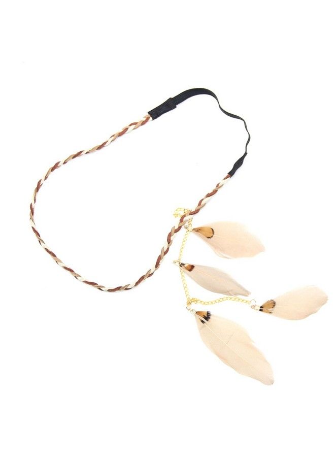 Nicedmm Numblartd Stylish Boho Hippie Feather Hair Band Headband Indian Vintage Elastic Head Wrap Hair Accessories Headdress For Lady Women (Beige) - Image 4