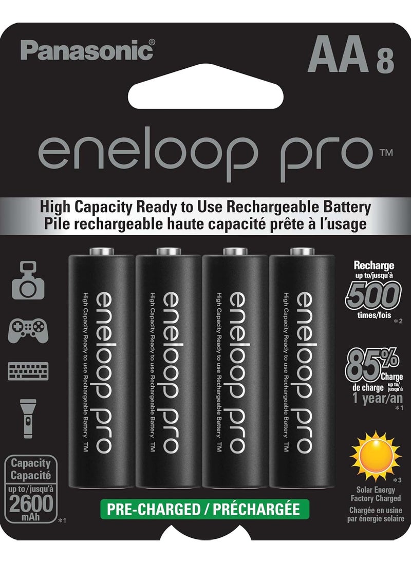 eneloop Eneloop Panasonic BK3HCCA8BA pro AA High Capacity NiMH PreCharged Rechargeable Batteries 8Battery Pack  - Image 1