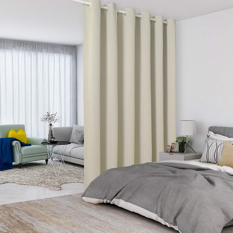 LORDTEX Cream Room Divider Curtains - Total Privacy Wall Room Divider Screens Sound Proof Wide Blackout Curtain for Living Room Bedroom Patio Sliding Door, 1 Panel, 15ft Wide x 9ft Tall - Image 1
