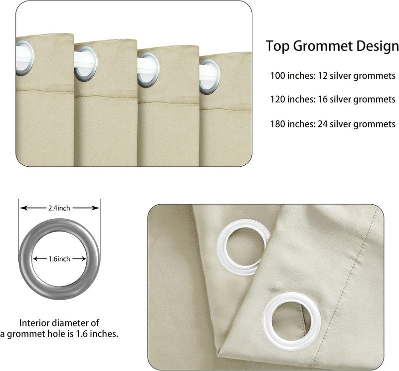 LORDTEX Cream Room Divider Curtains - Total Privacy Wall Room Divider Screens Sound Proof Wide Blackout Curtain for Living Room Bedroom Patio Sliding Door, 1 Panel, 15ft Wide x 9ft Tall - Image 3