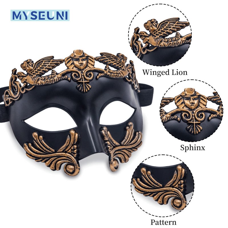 MYSEUNI Masquerade Mask for Men - Roman Greek Venetian Half-face Mask for Mascarade Ball Halloween Party Mardi Gras Masks Costume Accessory - Image 2