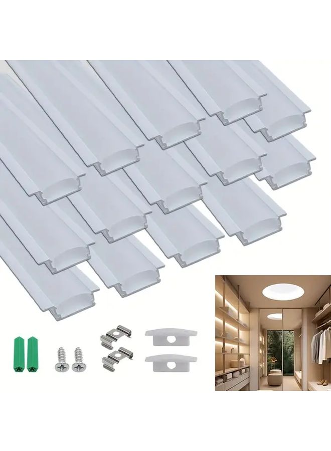 قناة ألومنيوم ناشرة لإضاءة LED، 14 قطعة، طول 3.3 قدم (1 متر)، ألومنيوم مطلي باللون الأبيض مع غطاء أبيض، على شكل حرف U، أسود laminates، مقاس 24×7 مم، لشريط إضاءة LED. - Image 1