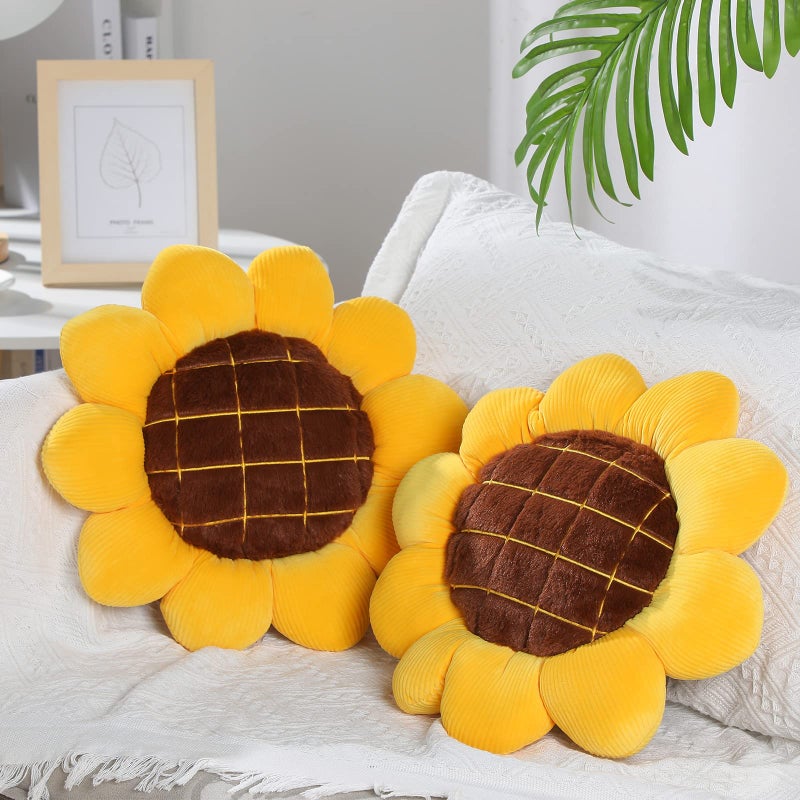 Coume Coume 2 Pieces 3D Sunflower Flower Floor Pillow Seating Cushion Mat Sunflower Shaped Throw Pillow Yellow Chair Pads Decorative Plush for Bed Car Couch Chair Sofa Office Girls Gifts15 Inch