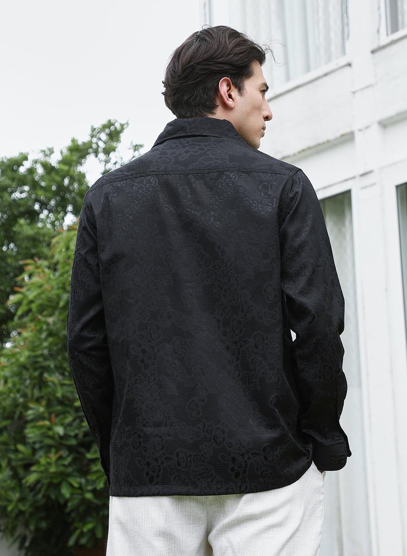 Campus Sutra Men's Black Floral Self Design Full Sleeve Shirt - Image 5