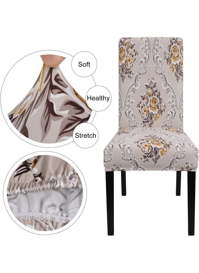 Styleys Elastic Chair Cover Stretch Removable Washable Short Dining Chair Cover Protector Seat Slipcover (Set of 6, Beige Iris, SD3044) - pzsku/Z96E09E9A1359530AE887Z/45/_/1740982521/67b8b3d8-dc67-48fc-a377-db957a6da65d