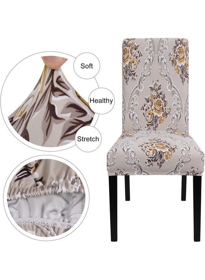 Styleys Styleys Elastic Chair Cover Stretch Removable Washable Short Dining Chair Cover Protector Seat Slipcover (Set of 6, Beige Iris, SD3044)  - Image 4