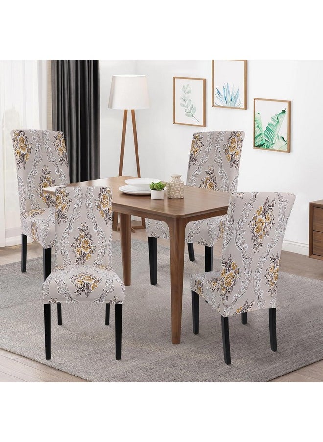 Styleys Styleys Elastic Chair Cover Stretch Removable Washable Short Dining Chair Cover Protector Seat Slipcover (Set of 6, Beige Iris, SD3044)  - Image 2