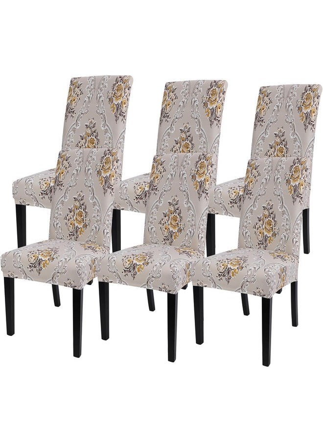 Styleys Styleys Elastic Chair Cover Stretch Removable Washable Short Dining Chair Cover Protector Seat Slipcover (Set of 6, Beige Iris, SD3044)  - Image 1