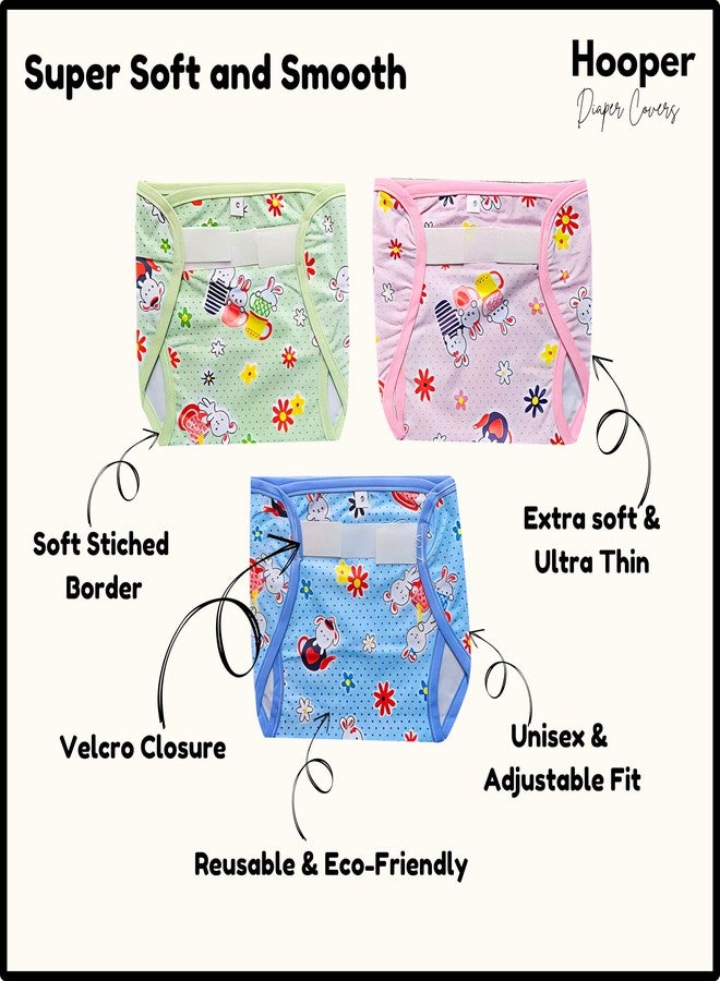 Hooper Baby & Toddler Diaper Covers for 0-3 Years | Washabale, Reusable, Waterproof & Adjustable Nappy Cover | Ultra Soft, and Thin | Unisex Designs, Pack of 3 (Size L) - Image 3