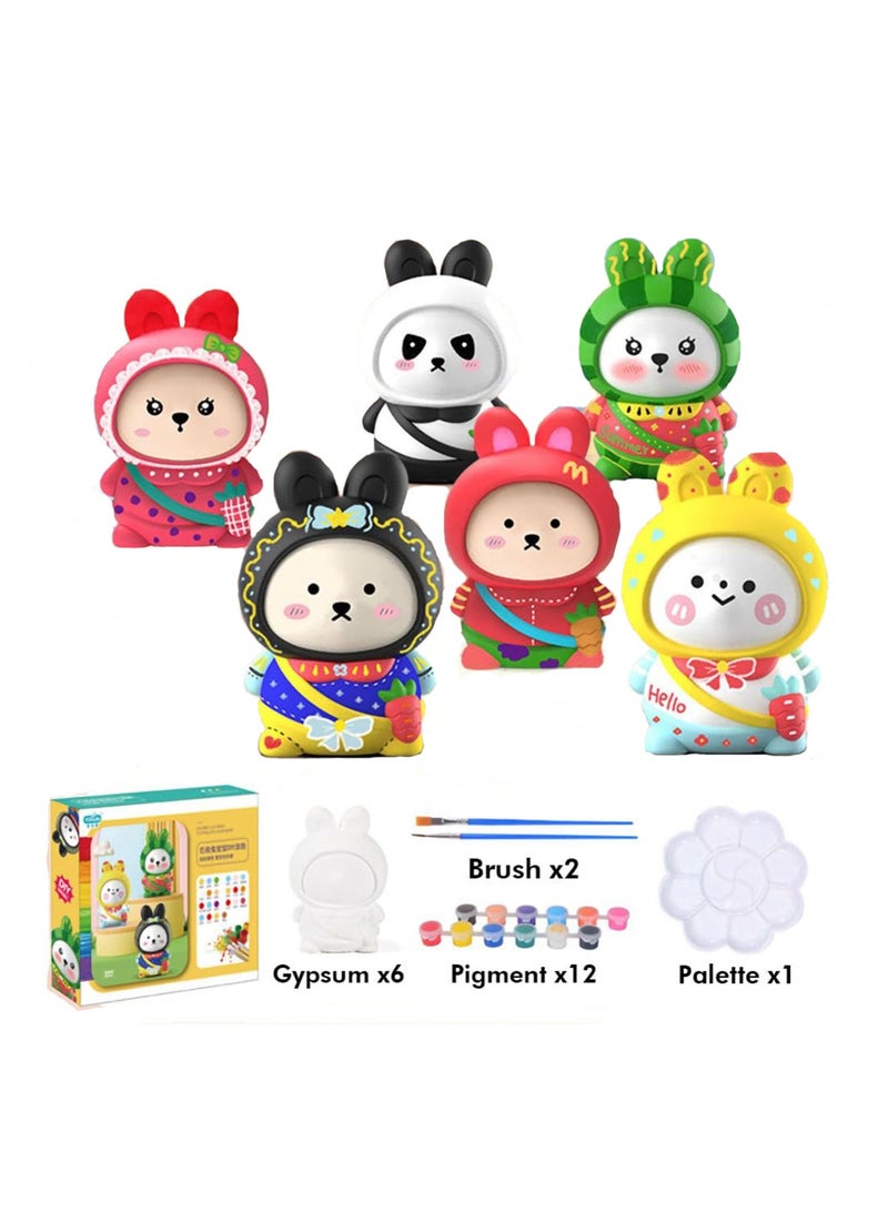 SYOSI 6PCS Unpainted Ceramics, Ceramic Painting Kit, Paintable Ceramics to Paint Your Own Ceramic, DIY Handmade Bag Painting Coloring Bunny Set, Complete Plaster Craft - Image 1
