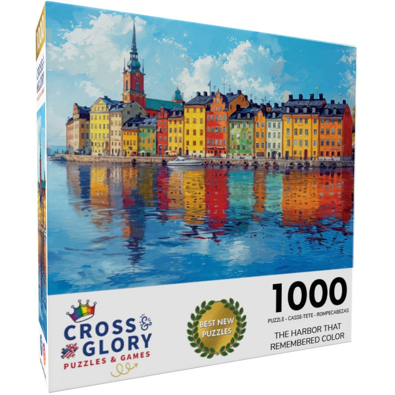 Cross & Glory â€“ The Harbor That Remembered Color â€“ 1000 Piece Jigsaw Puzzle for Adults | Vibrant Stockholm Harbor Scene | Premium Quality Puzzle 1000 Pieces for Adults - Image 2