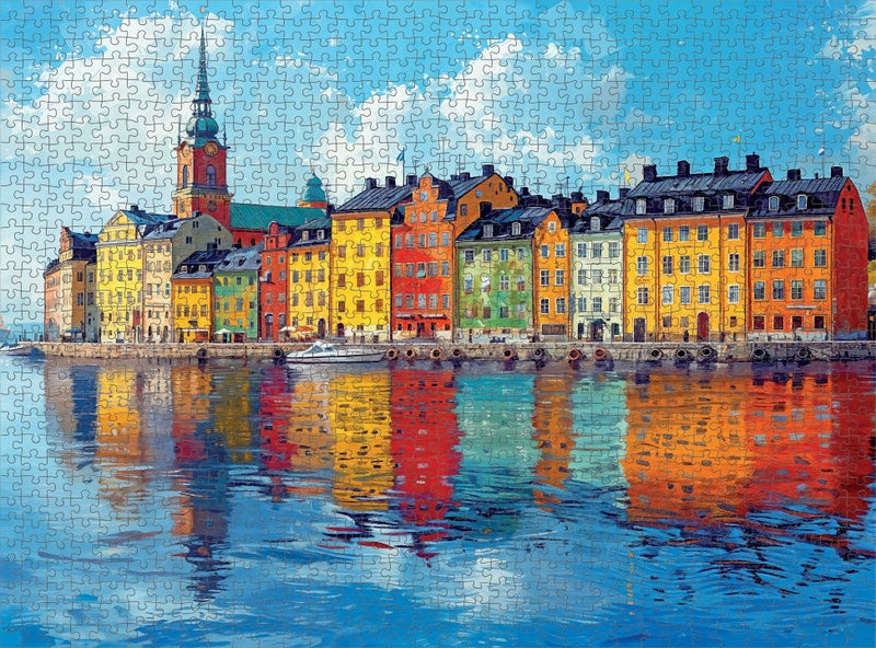 Cross & Glory â€“ The Harbor That Remembered Color â€“ 1000 Piece Jigsaw Puzzle for Adults | Vibrant Stockholm Harbor Scene | Premium Quality Puzzle 1000 Pieces for Adults - Image 5