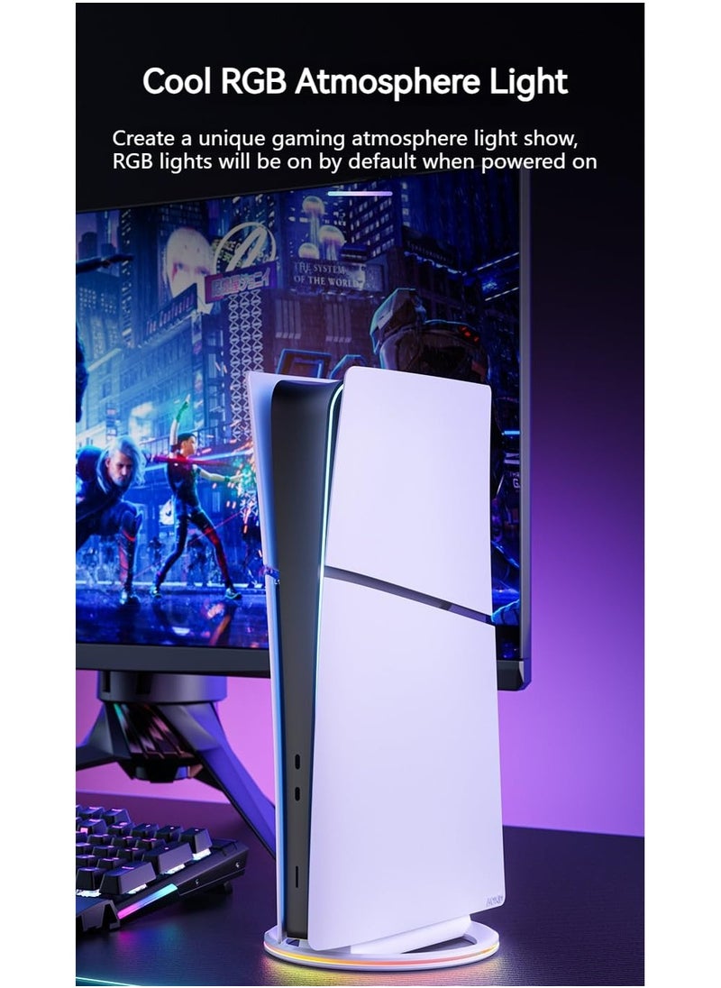 AOLION RGB Vertical Stand for PS5 Pro/PS5 Slim/PS5 Disc & Digital with Anti-slip Pads,Upgraded Stand Mount with Light for PS5 Slim/PS5 Pro Accessories,Base Holder for PS5 Slim/PS5,Extra USB 2.0 Port  - Image 4