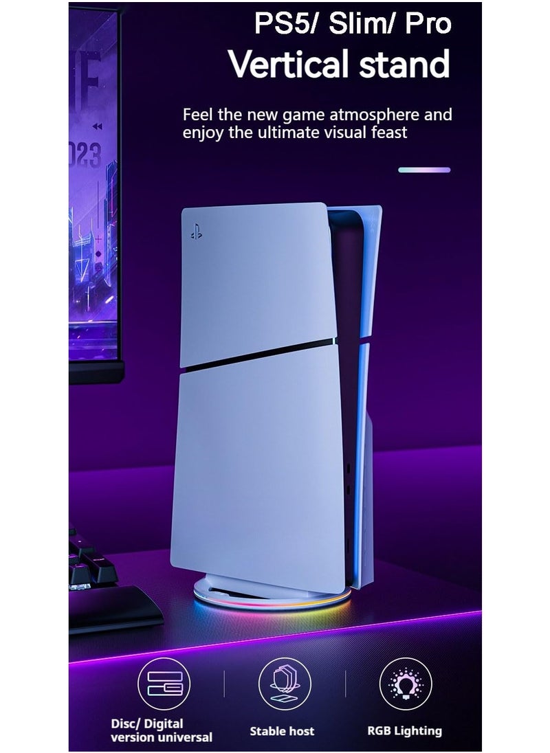 AOLION RGB Vertical Stand for PS5 Pro/PS5 Slim/PS5 Disc & Digital with Anti-slip Pads,Upgraded Stand Mount with Light for PS5 Slim/PS5 Pro Accessories,Base Holder for PS5 Slim/PS5,Extra USB 2.0 Port  - Image 2