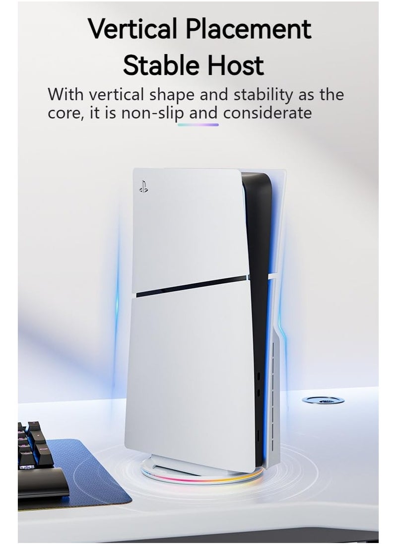 AOLION RGB Vertical Stand for PS5 Pro/PS5 Slim/PS5 Disc & Digital with Anti-slip Pads,Upgraded Stand Mount with Light for PS5 Slim/PS5 Pro Accessories,Base Holder for PS5 Slim/PS5,Extra USB 2.0 Port  - Image 5