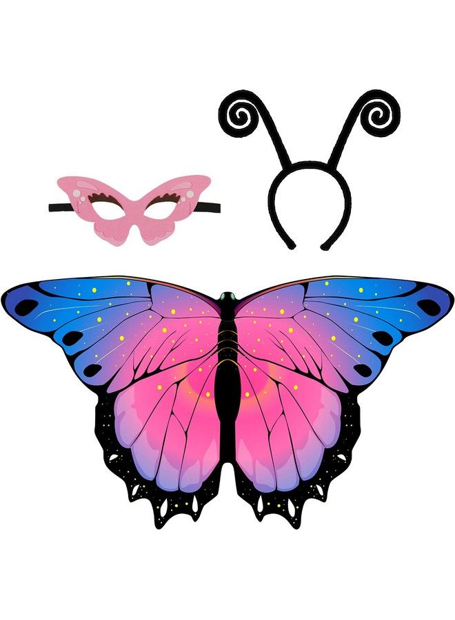 iROLEWIN Toddler Kidsbutterflywingscostume For Girlsdressup Mask Headband Butterfly Dress Up Wings Halloween Party Favors (Pink) - Image 2