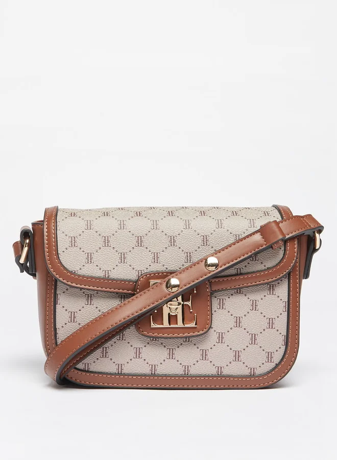 ELLE Women Monogram Print Crossbody Bag with Flap Closure and Strap