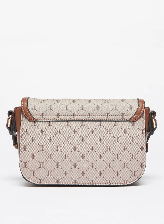 ELLE Women Monogram Print Crossbody Bag with Flap Closure and Strap