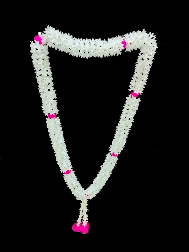 3A Featuretail Artificial Mix Flowers Garland, Artificial Phool Mala for Photo Frame Decoration (1pc Jasmine with Pink Pompom Mala, Jasmine Mala) - Image 5