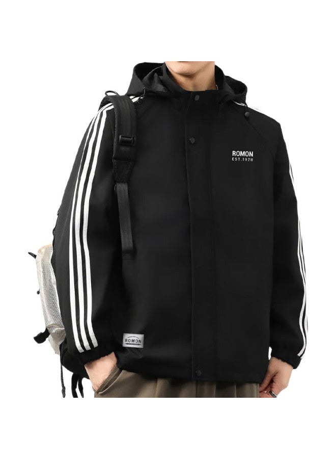 ROMON Men'S Casual Jacket Autumn Korean Style Outerwear, Loose-Fitting Versatile Menswear, Black, Xl - Image 3