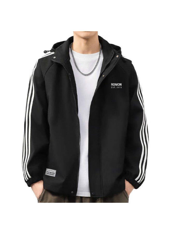 ROMON Men'S Casual Jacket Autumn Korean Style Outerwear, Loose-Fitting Versatile Menswear, Black, Xl - Image 1