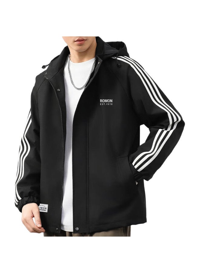ROMON Men'S Casual Jacket Autumn Korean Style Outerwear, Loose-Fitting Versatile Menswear, Black, Xl - Image 2
