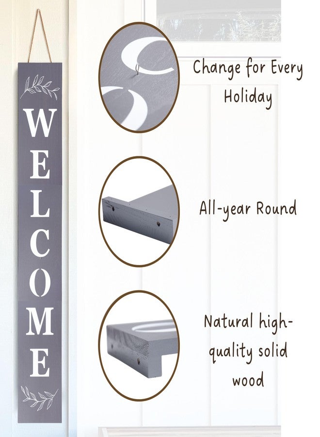 Perfnique Interchangeable Welcome sign for front porch standing, 47 x 7.9 Inch Black Wooden Leaner Sign with 10 Interchangeable Designed Icons, Morden Farmhouse Rustic Seasonal Decor for Spring Easter - Image 5