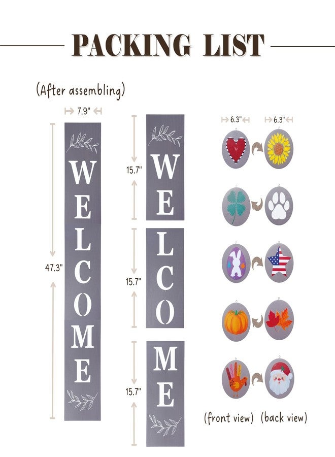 Perfnique Interchangeable Welcome sign for front porch standing, 47 x 7.9 Inch Black Wooden Leaner Sign with 10 Interchangeable Designed Icons, Morden Farmhouse Rustic Seasonal Decor for Spring Easter - Image 3
